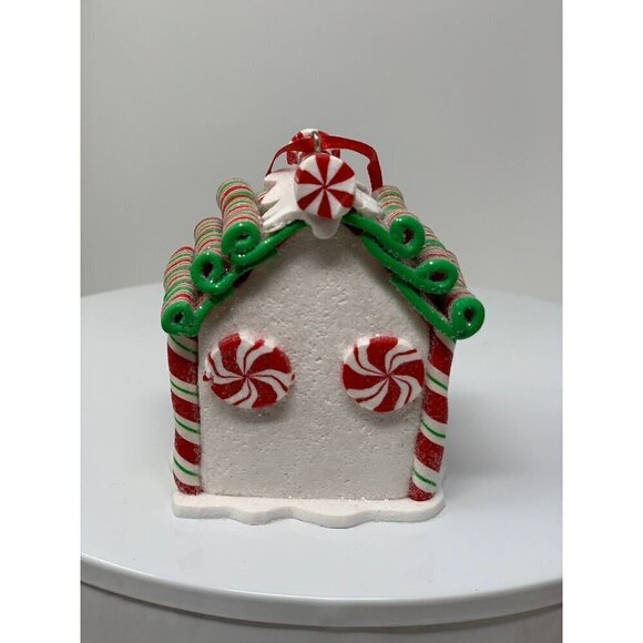 Christmas Candy Cane Peppermint Gingerbread House White Tiered Tray Decor - Picture 5 of 6